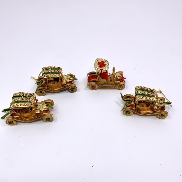 Other - Lot 4 Vintage Koestel Maxwell & Renault Golden Jeweled Car Ornaments W Germany